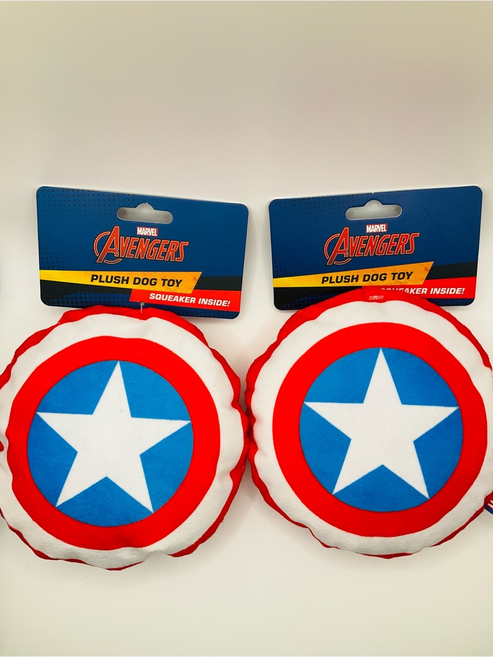 2pc Marvel Avengers Plush Squeaky & Crinkle Dog Toy Captain America Shield Gifts